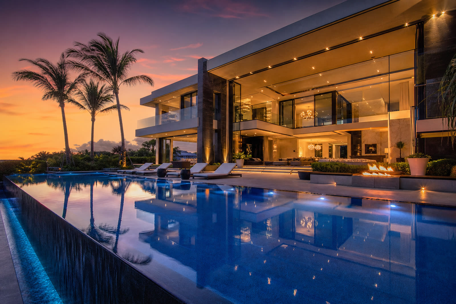 Mansão com piscina de borda infinita